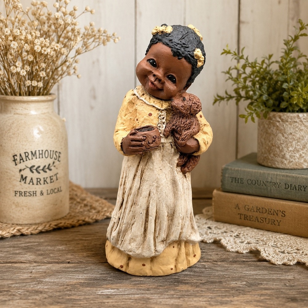 Martha Holcombe Becky Figurine 1987 God Is Love Black Americana Girl Teddy Bear
